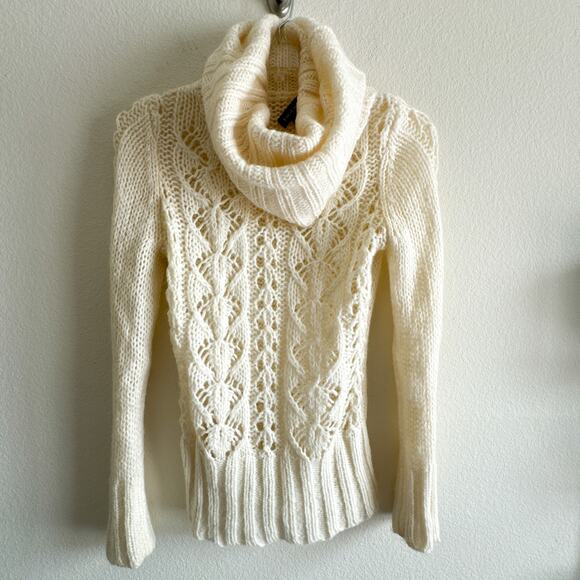 Bebe Cream Y2K Mohair Blend Cowl Neck Sweater Small - Picture 1 of 9